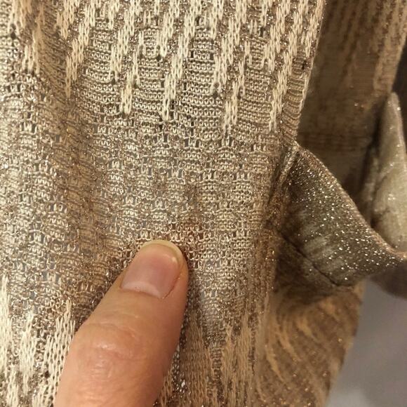 Jones New York Gold Metallic Cardigan Sweater Womens L Zig Zag Oversized Preppy - Picture 5 of 11